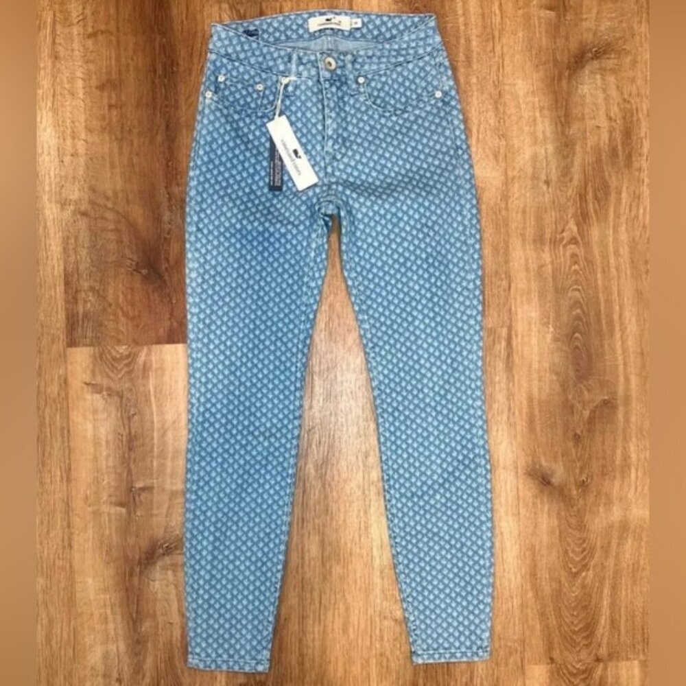 NWT VINEYARD VINES Candiani Denim Jamie High Rise Skinny Block Print Jeans Sz 25